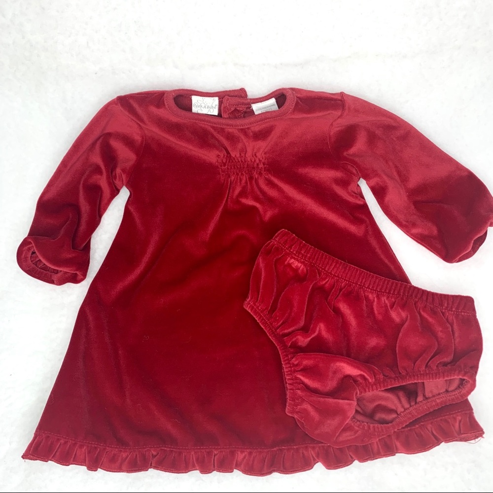 Peek A Babe red velvet dress & bloomer 12m